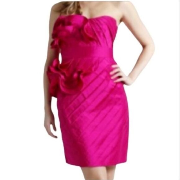 𝅺PHOEBE COUTURE Black 100% Silk Elegant Strapless Cocktail Dress Size 4 - Picture 4 of 16